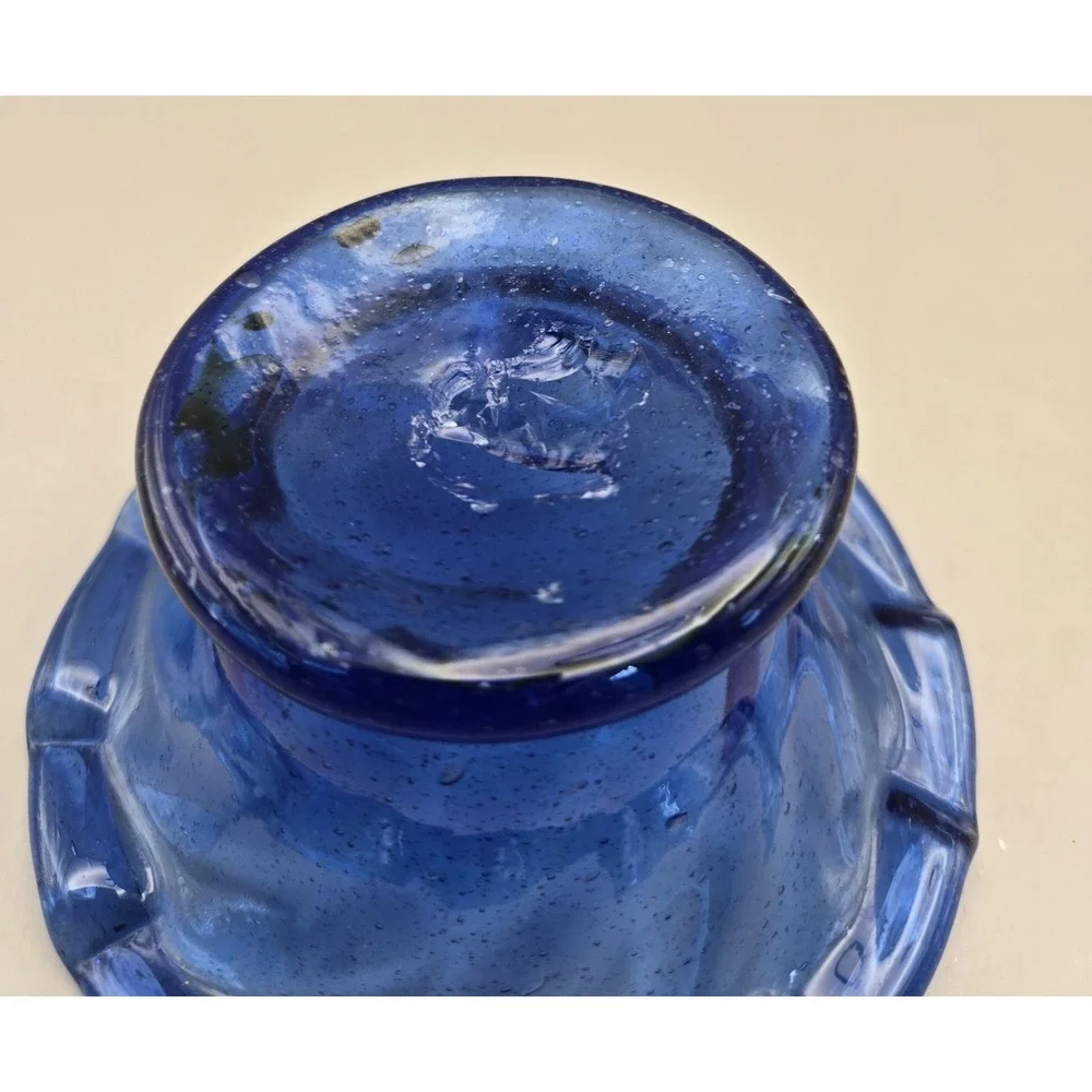Colbalt Blue Handblown Footed Bowl Vintage 20th Century 2